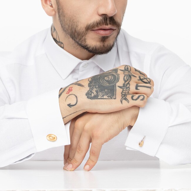 Avni Lifij Hat Pipe Gold Cufflink - Thumbnail