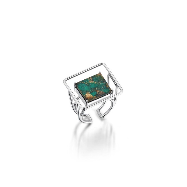 Firouzeh Square Silver Ring - Thumbnail