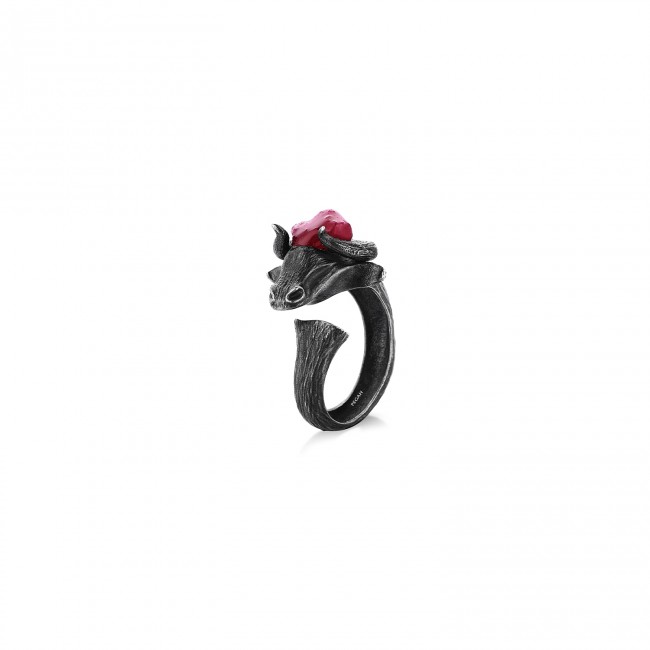 Matador Black Ruby Silver Ring - Thumbnail