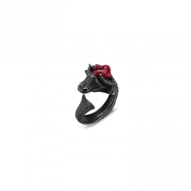 Matador Black Ruby Silver Ring - Thumbnail
