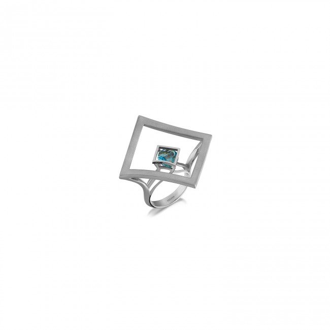 Noghteh Collection - Rumi Noghteh Aquamarine Silver Ring (1)