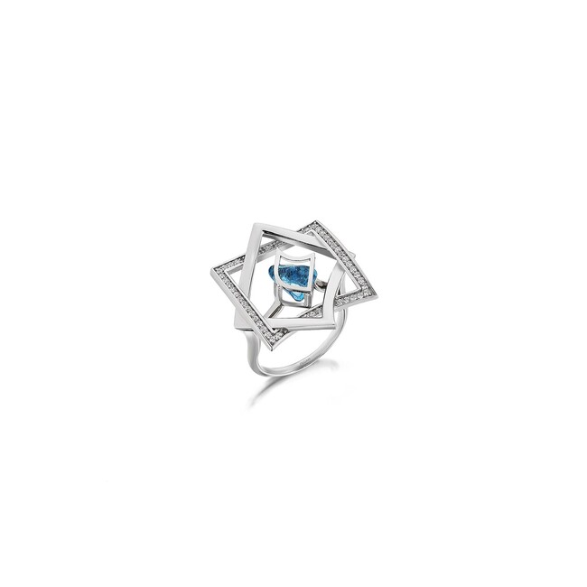 Noghteh Aquamarine Star Silver Ring - Thumbnail