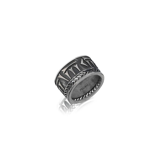  Farvahar Ahuramazda Cuneiform Silver Ring - Thumbnail
