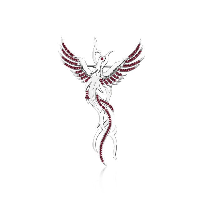 Single Pieces Collection - Simorgh/Phoenix Stone Silver Brooch