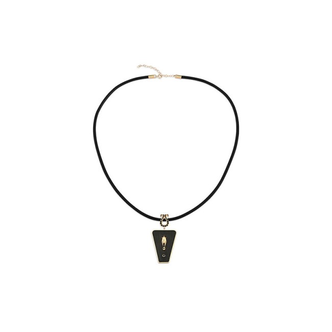 Horse Collection - Shabdiz Horse Leather Black Diamond Gold Necklace
