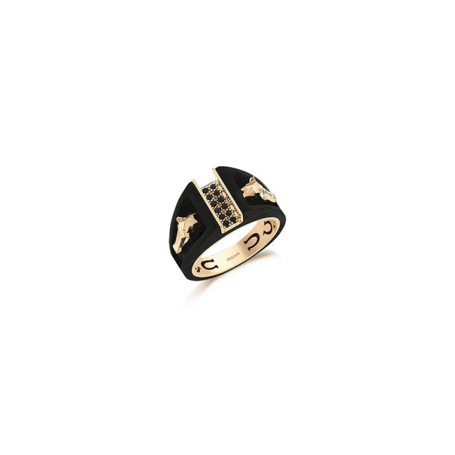 Rakhsh Horse Black Diamond Gold Ring - Thumbnail